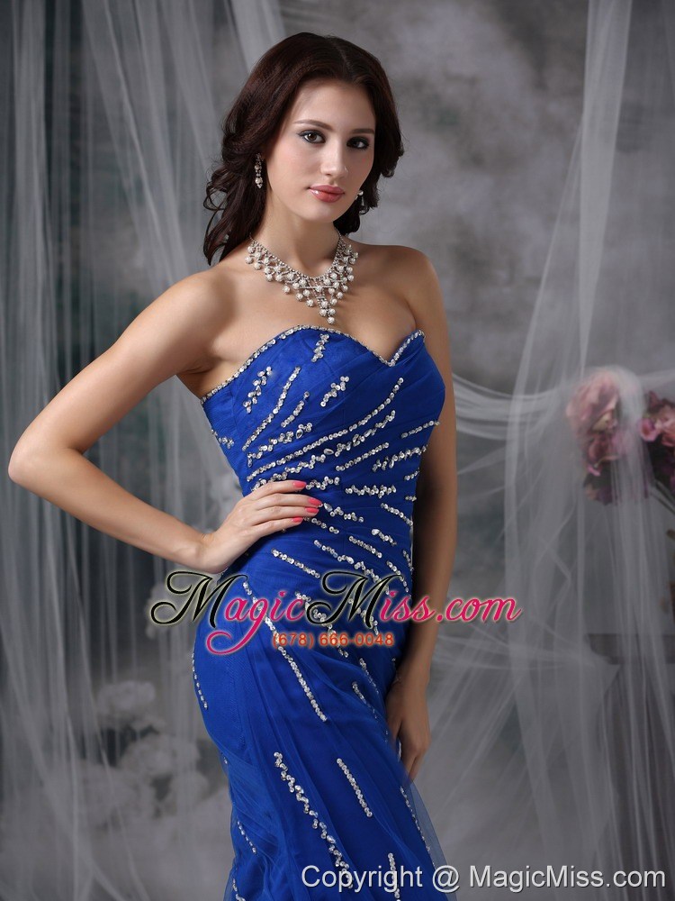 wholesale royal blue mermaid sweetheart floor-length tulle beading prom dress