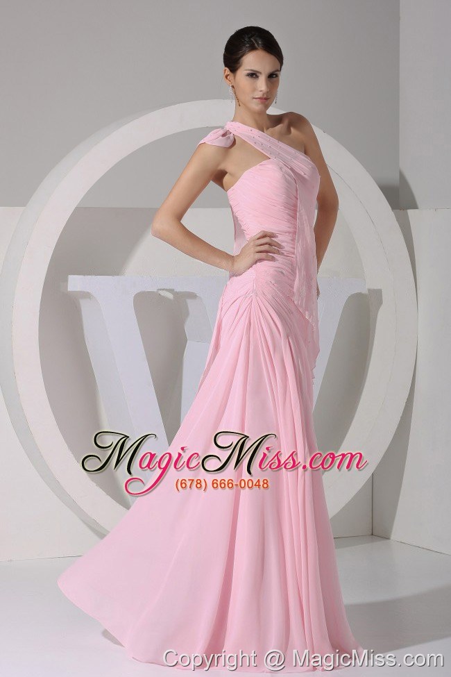 wholesale one shoulder pink chiffon floor-length 2013 prom dress