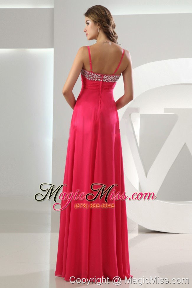 wholesale beading empire chiffon straps floor-length prom dress hot pink