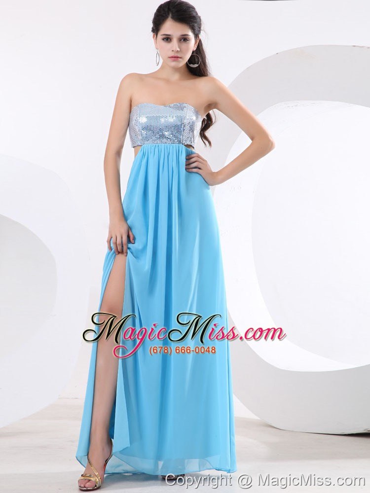 wholesale special prom dress with sequin bodice high slit and floor-length