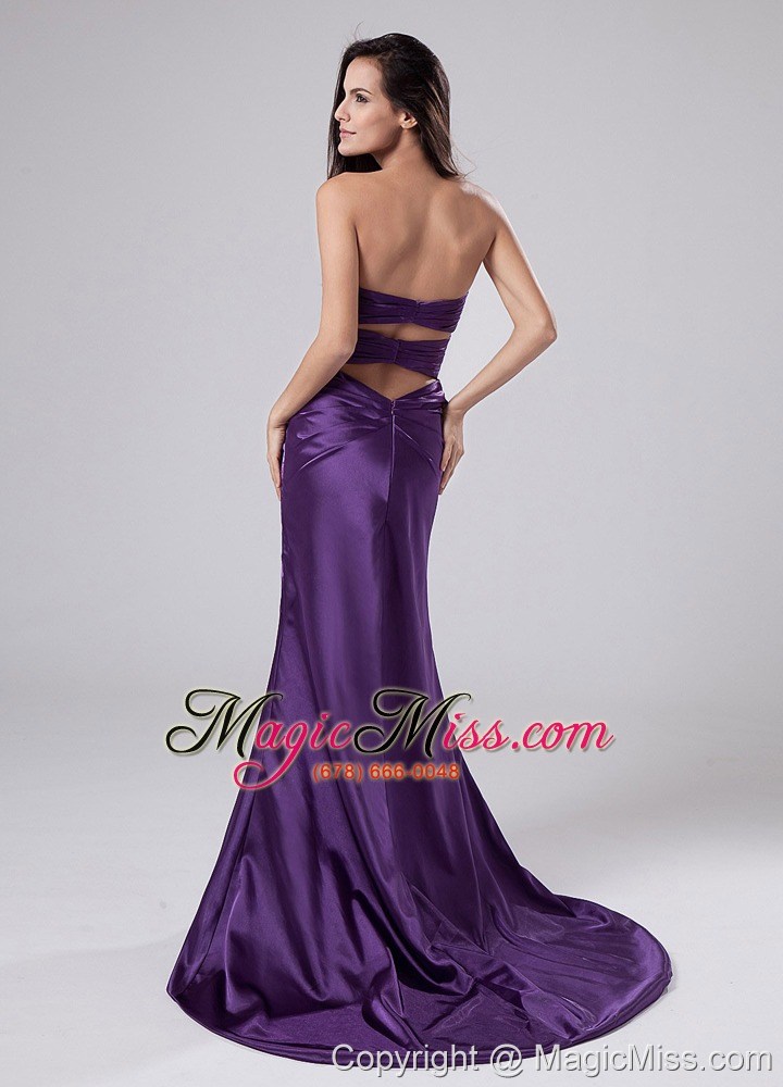 wholesale beading elastic woven satin column sweetheart brush/sweep prom dress purple