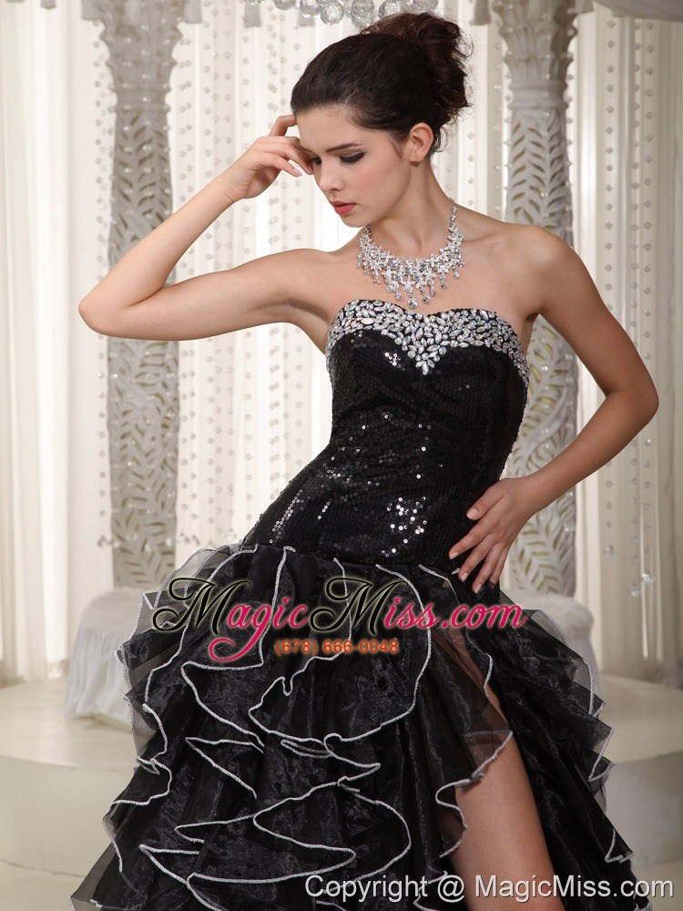 wholesale black empire sweetheart floor-length organza and sequined beading prom / evening dress