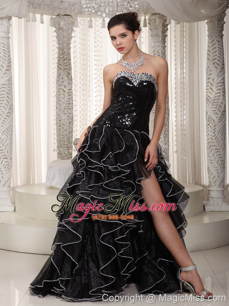 wholesale black empire sweetheart floor-length organza and sequined beading prom / evening dress