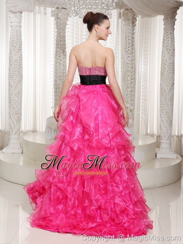 wholesale hot pink beaded belt embellishment prom dress with high-low