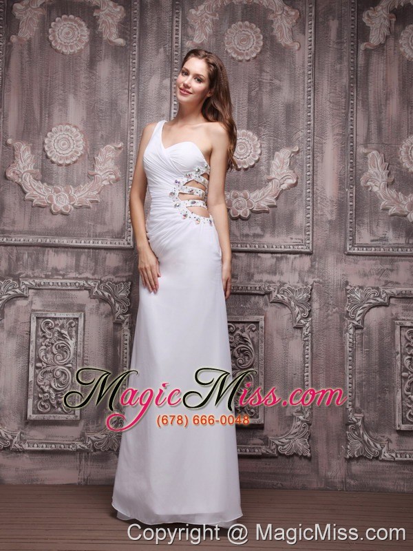 wholesale white empire one shoulder brush chiffon ruch and beading prom / evening dress