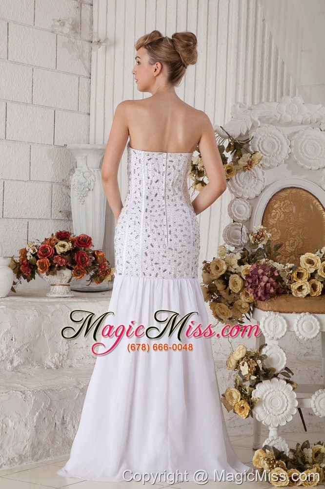 wholesale white mermaid sweetheart brush train chiffon beading prom dress