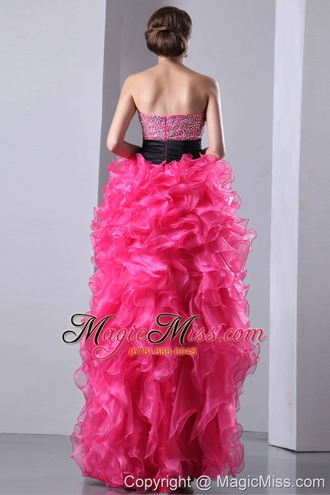 wholesale hot pink a-line sweetheart high-low organza beading prom dress