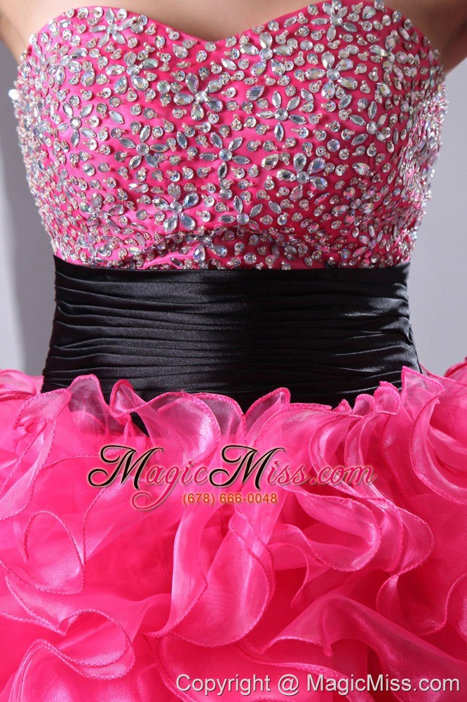 wholesale hot pink a-line sweetheart high-low organza beading prom dress