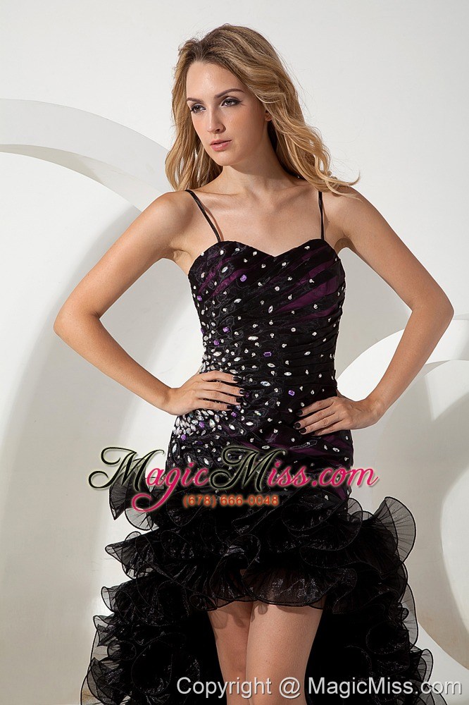 wholesale black a-line straps high-low organza beading prom / evening dress