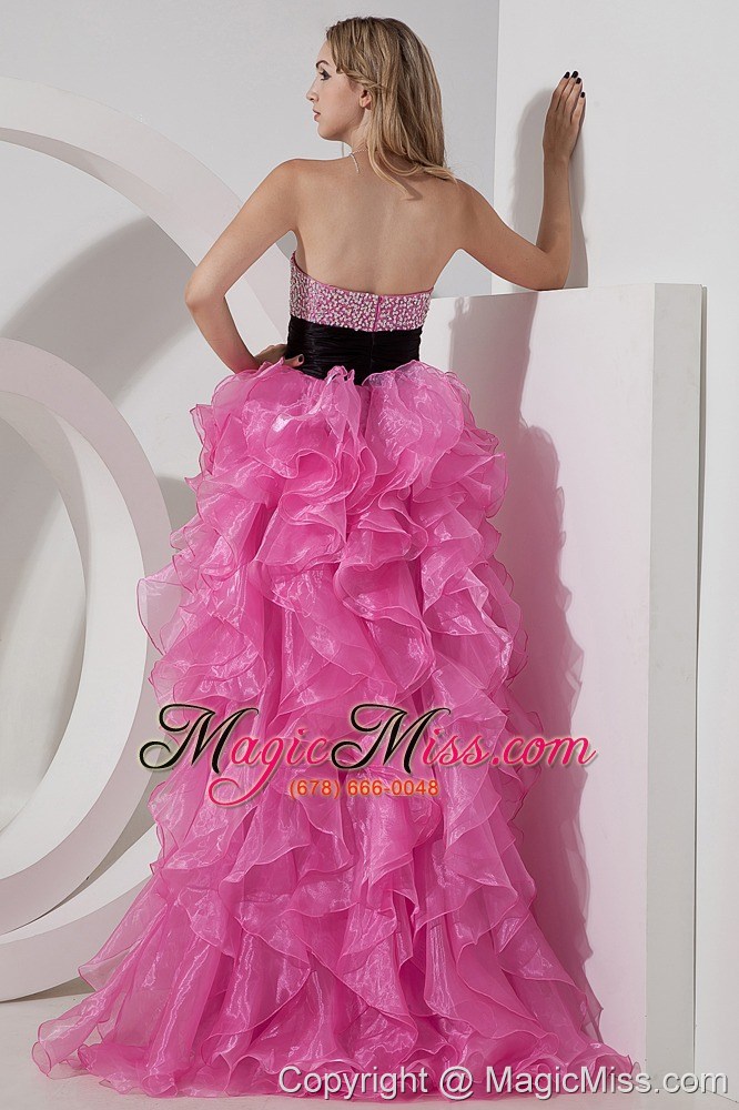 wholesale rose pink a-line / princess sweetheart high-low organza beading prom dress