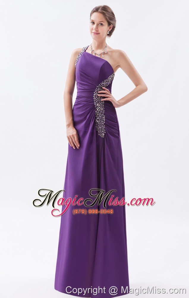 wholesale purple column / sheath one shoulder floor-length chiffon beading prom dress