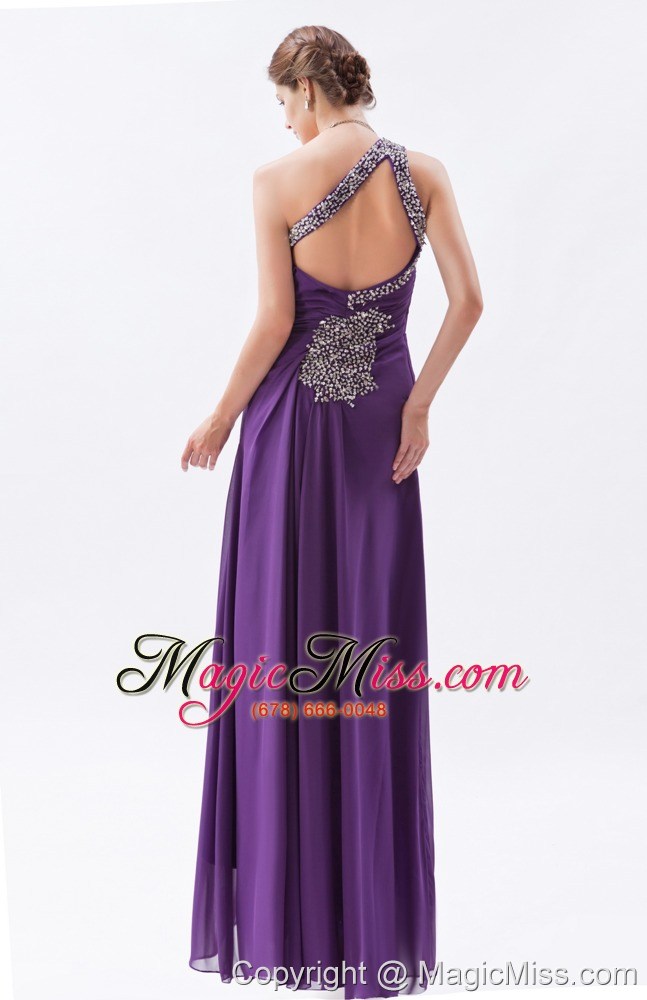 wholesale purple column / sheath one shoulder floor-length chiffon beading prom dress