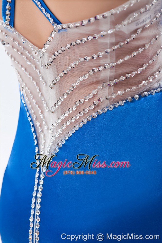 wholesale blue column / shearth straps brush train taffeta beading prom dress