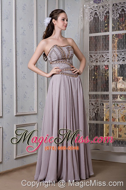wholesale grey empire strapless floor-length chiffon beading prom dress