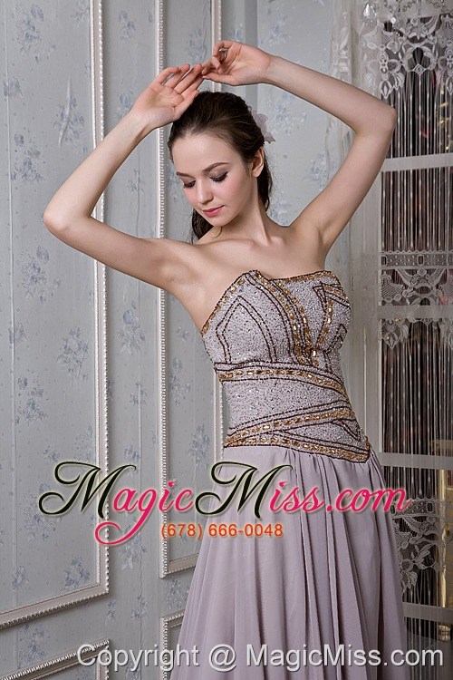 wholesale grey empire strapless floor-length chiffon beading prom dress