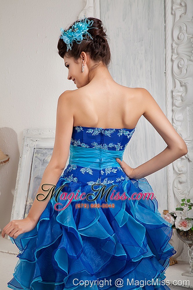 wholesale exclusive blue empire prom dress strapless organza appliques floor-length
