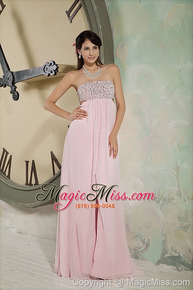 wholesale pink empire strapless floor-length chiffon beading prom dress
