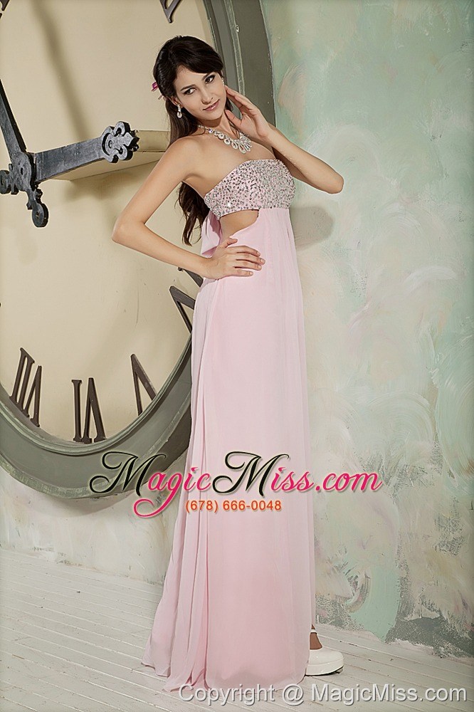 wholesale pink empire strapless floor-length chiffon beading prom dress
