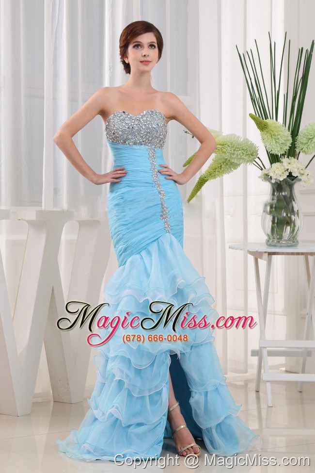 wholesale beautiful baby blue beaded decorate and ruch ruffled layeres sweetheart prom dress for party
