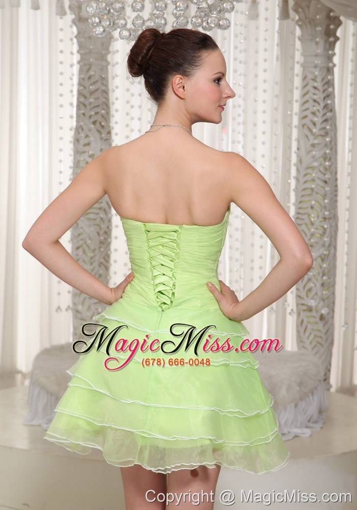wholesale lace-up yellow green beaded decorate homecoming dress with sweetheart