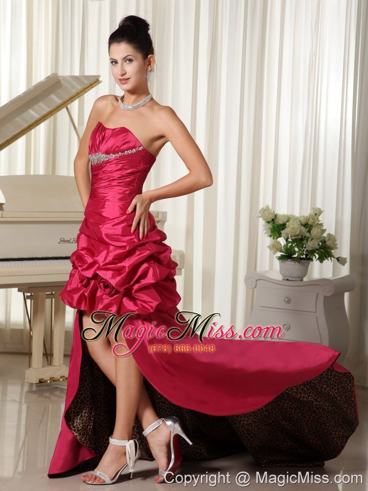 wholesale custom made perfect taffeat high-low prom dress ruched and beading bodice