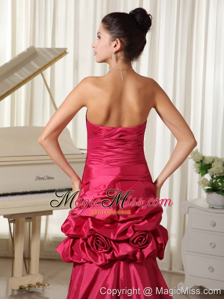 wholesale custom made perfect taffeat high-low prom dress ruched and beading bodice