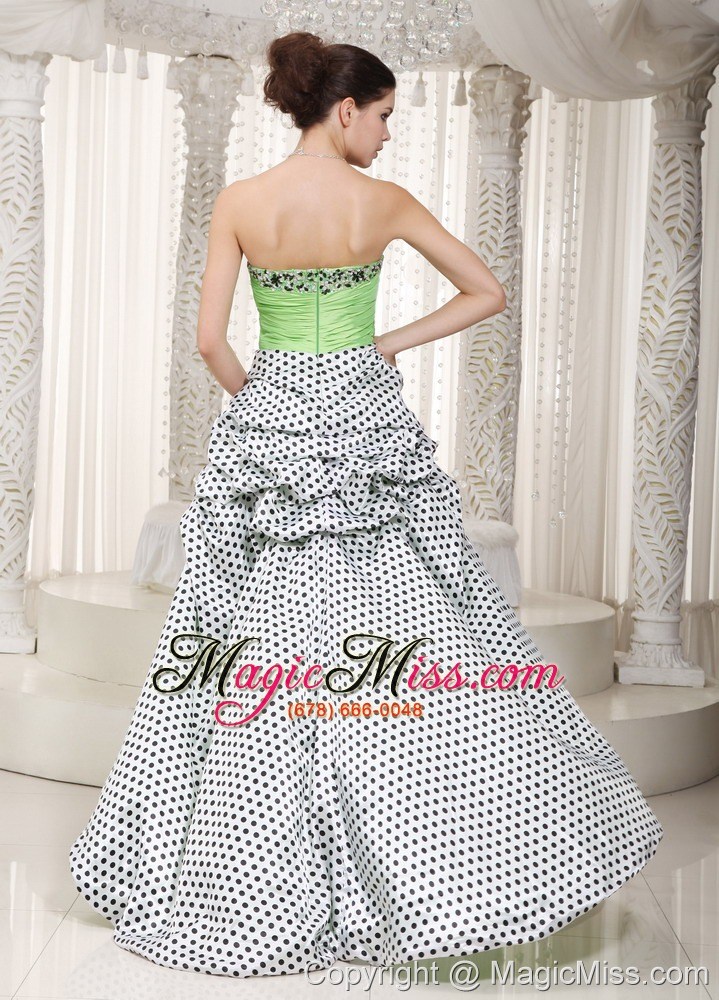 wholesale spring green a-line strapless high-low taffeta beading prom dress
