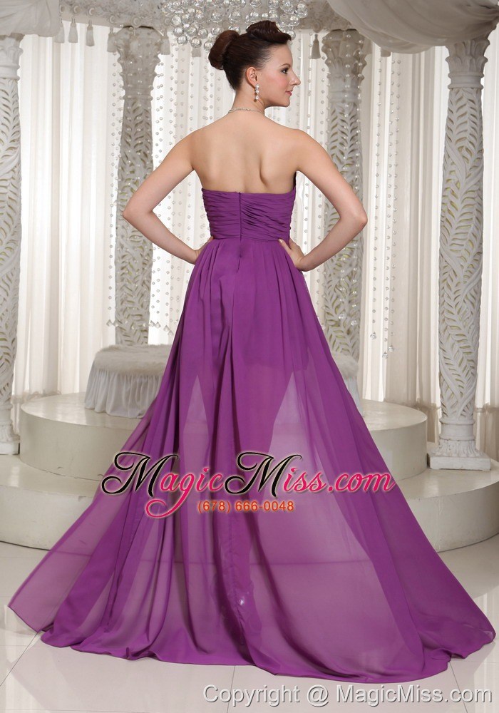 wholesale high-low ruched bodice sweetheart chiffon prom dress with beading