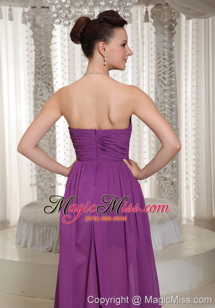 wholesale high-low ruched bodice sweetheart chiffon prom dress with beading