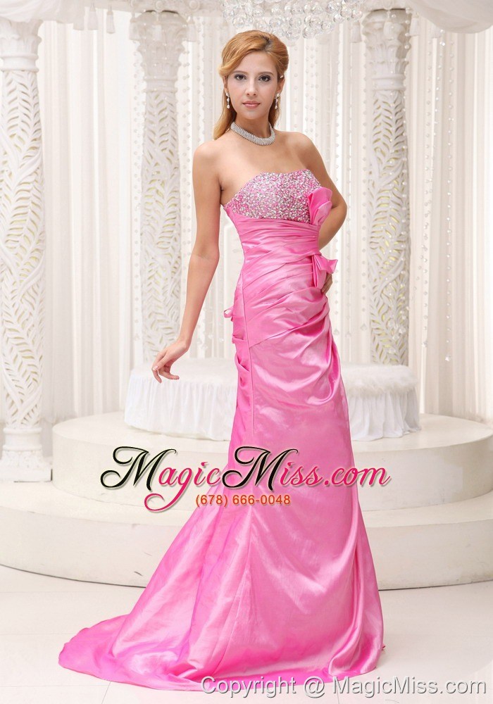 wholesale pink beaded decorate bust ruched bodice brush train taffeta 2013 prom / evening dress for formal evening
