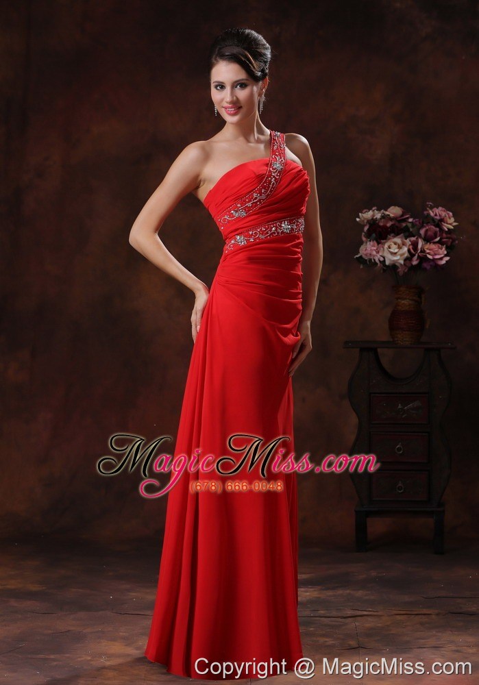 wholesale one shoulder red chiffon prom dress with beaded decorate in greer arizona