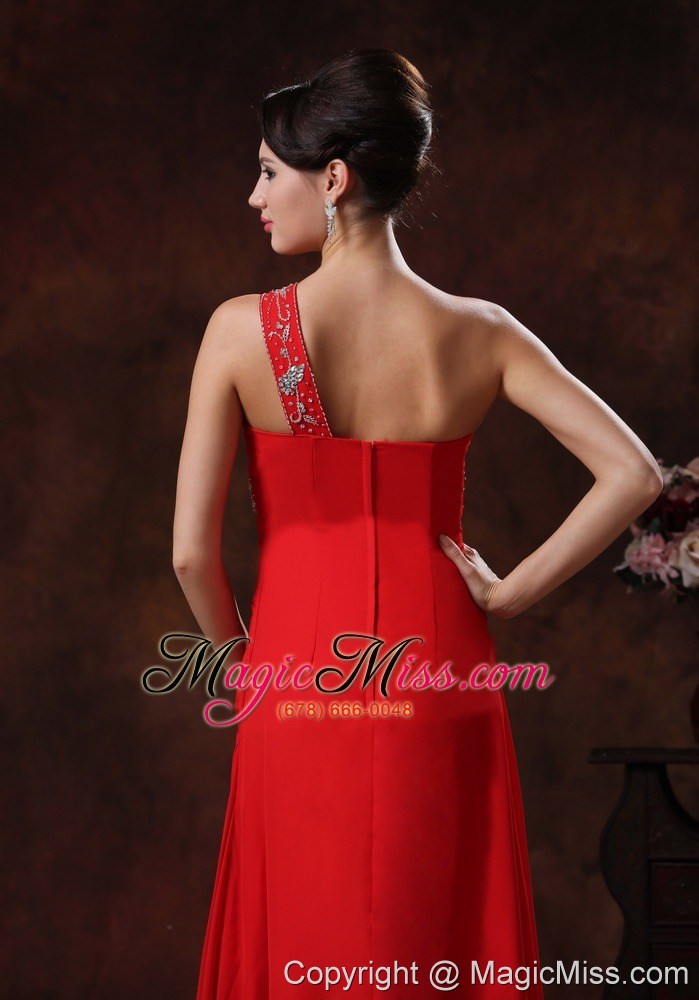 wholesale one shoulder red chiffon prom dress with beaded decorate in greer arizona