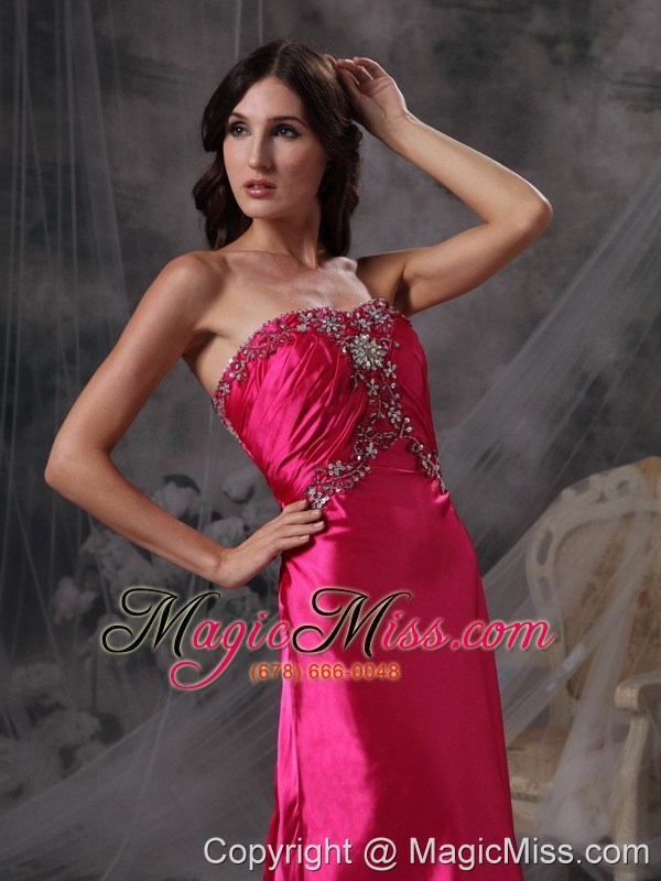 wholesale hot pink sweetheart prom dress satin beading and ruch brush train