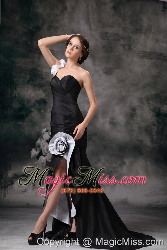 wholesale custom made black mermaid prom / homecoming dress brush train taffeta ruch one shoulder