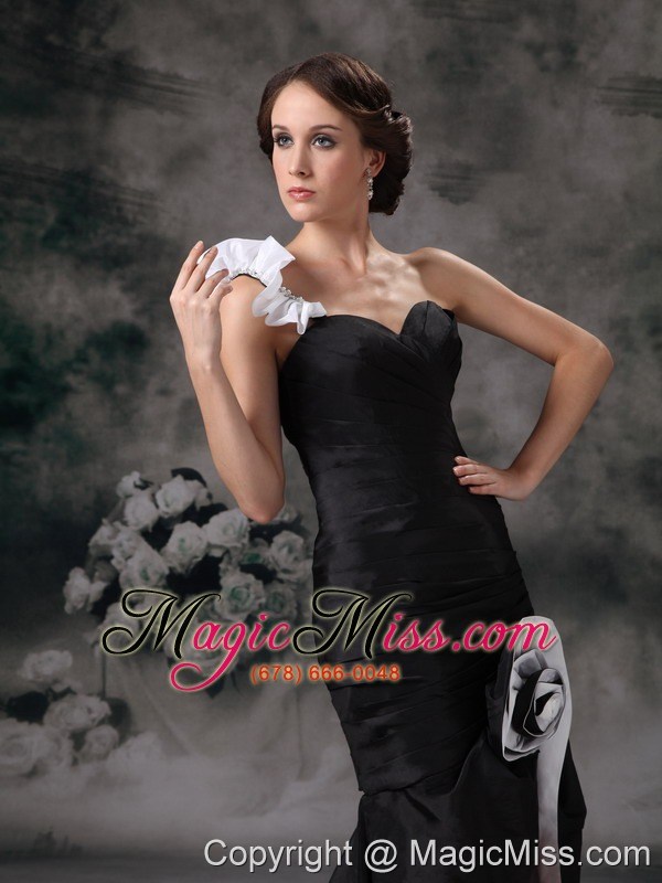 wholesale custom made black mermaid prom / homecoming dress brush train taffeta ruch one shoulder