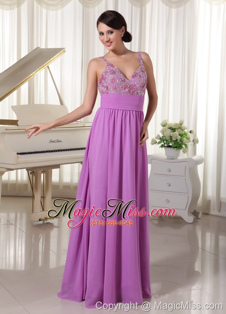 wholesale chiffon spaghetti straps pretty lavender evening party dress appliques with beading