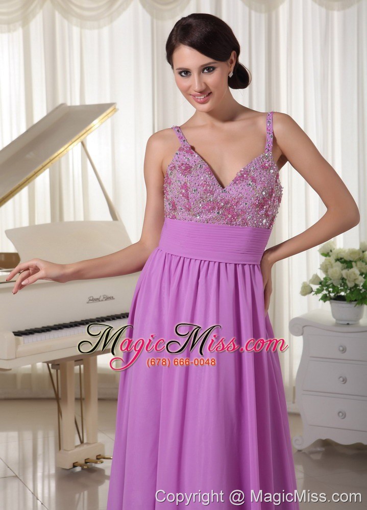 wholesale chiffon spaghetti straps pretty lavender evening party dress appliques with beading