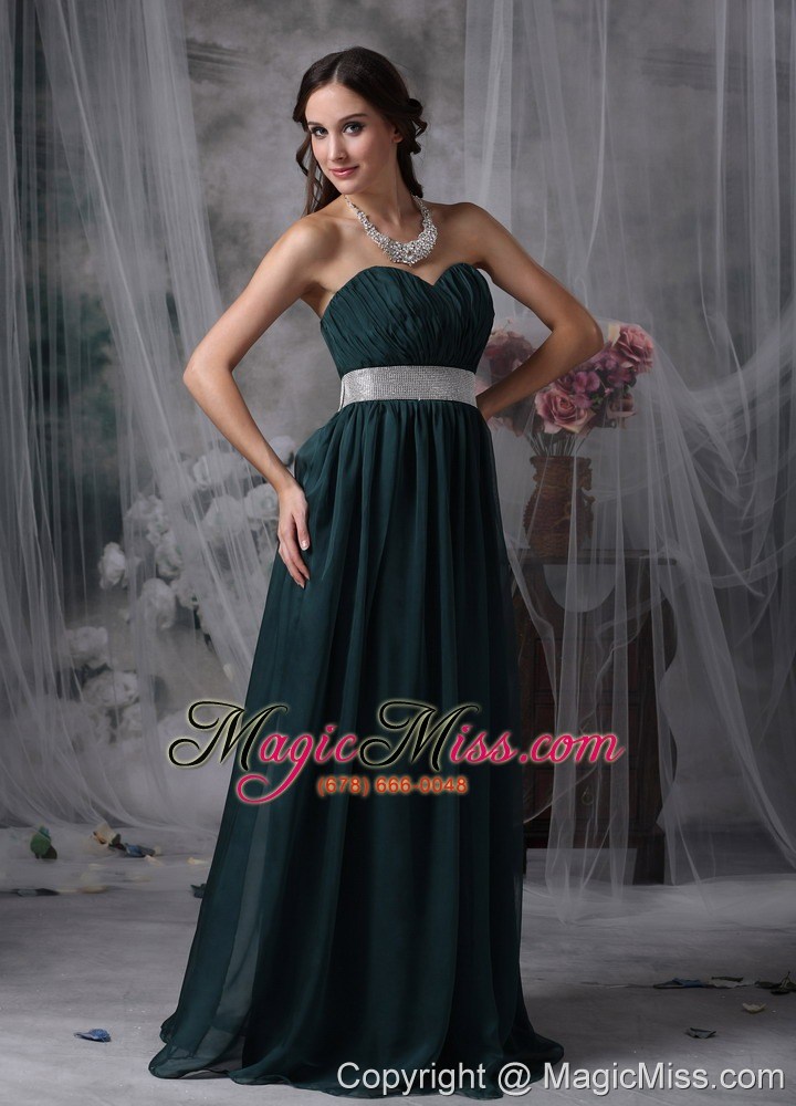 wholesale exquisite dark green prom / evening dress empire sweetheart chiffon belt brush train