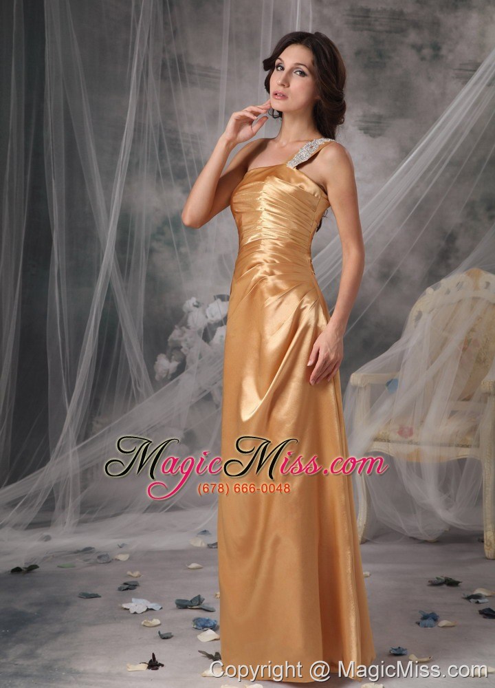 wholesale elegant bridesmaid dress gold empire one shoulder taffeta appliques floor-length