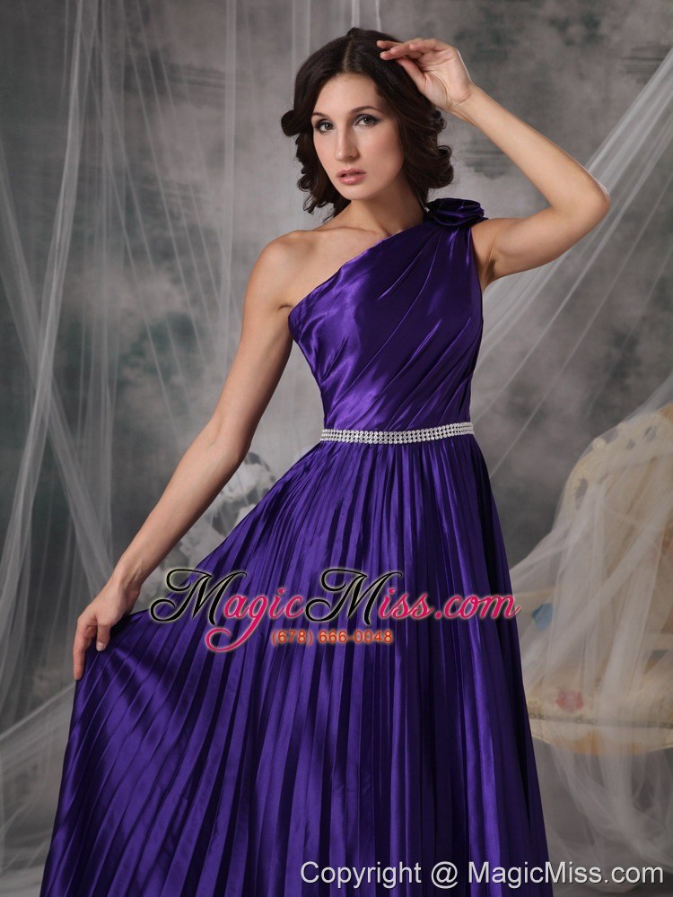 wholesale pretty purple empire one shoulder prom dress elastic woven satin beading floor-length