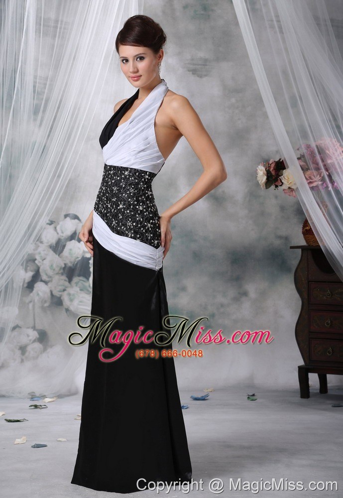 wholesale forest city iowa halter beaded decorate wasit chiffon and satin white and black floor-length for 2013 prom / evening dress