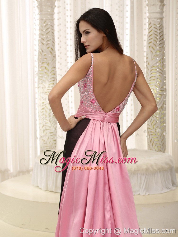 wholesale straps beaded decorate bust ruch chiffon and elastin woven satin for 2013 evening dress