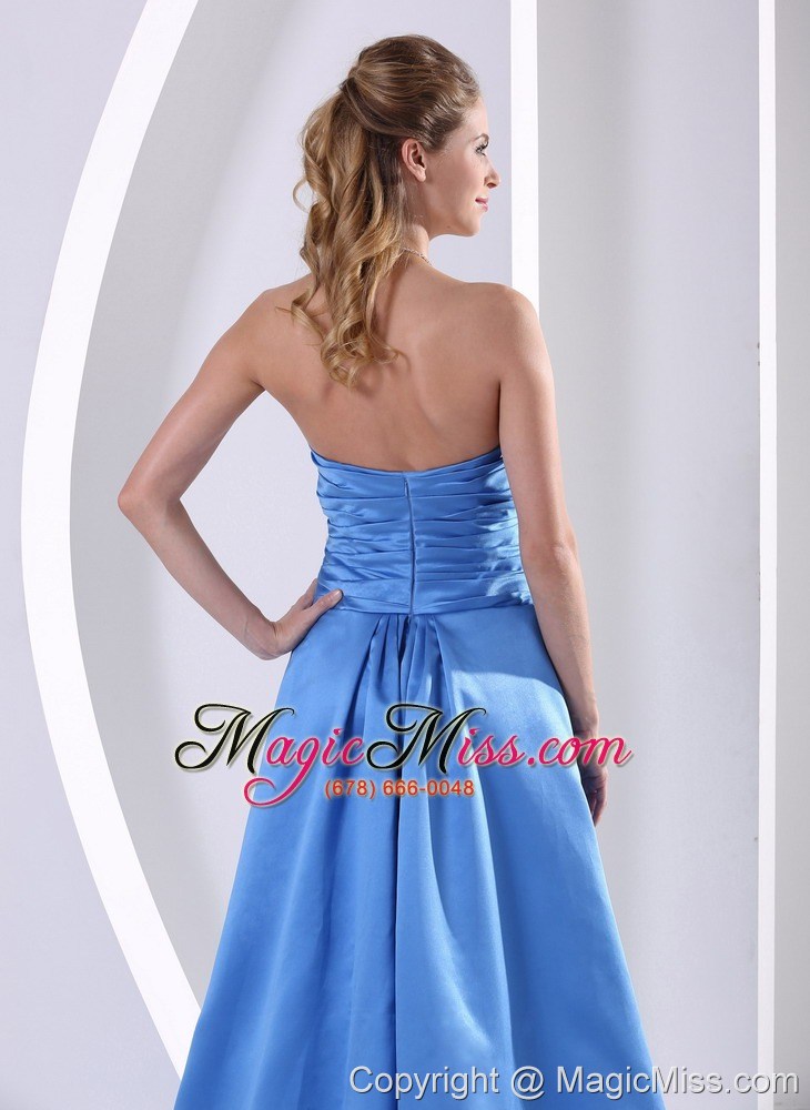 wholesale sky blue 2013 plus size prom / evening dress with beading and ruch a-line sweep train satin