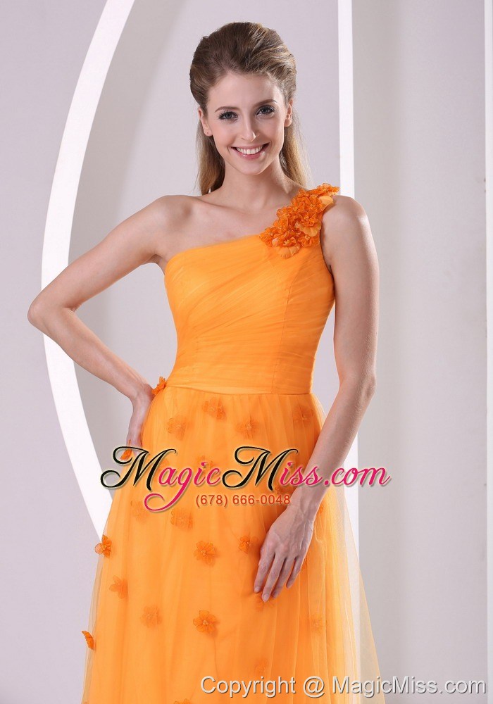 wholesale orange hand made flowers one shoulder 2013 prom / evening dress tulle