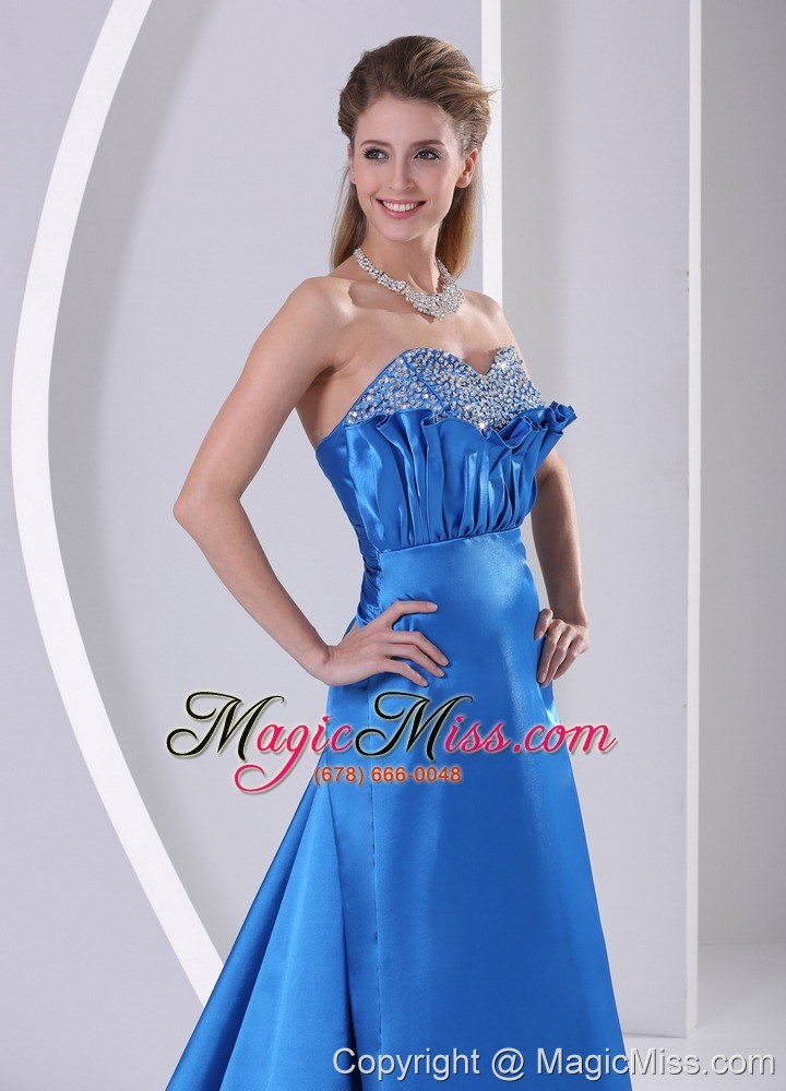 wholesale sky blue a-line sweetheart beaded modest dress with court train satin