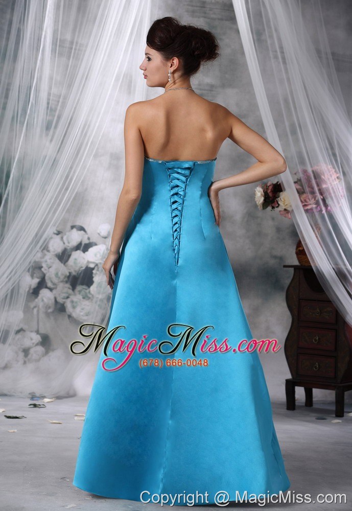 wholesale fort dodge iowa beaded decorate strapless floor-length teal satin prom / evening dress for 2013