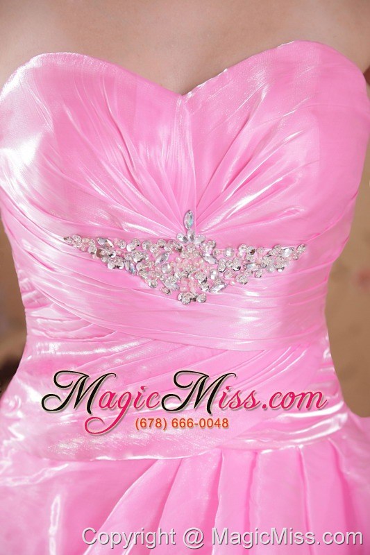 wholesale rose pink a-line / princess sweetheart brush train organza beading and ruch prom / celebrity dress