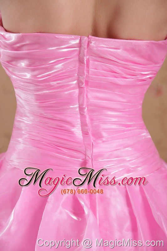 wholesale rose pink a-line / princess sweetheart brush train organza beading and ruch prom / celebrity dress