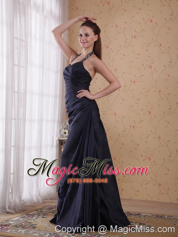 wholesale popular a-line / princess halter floor-length taffeta beading prom dress