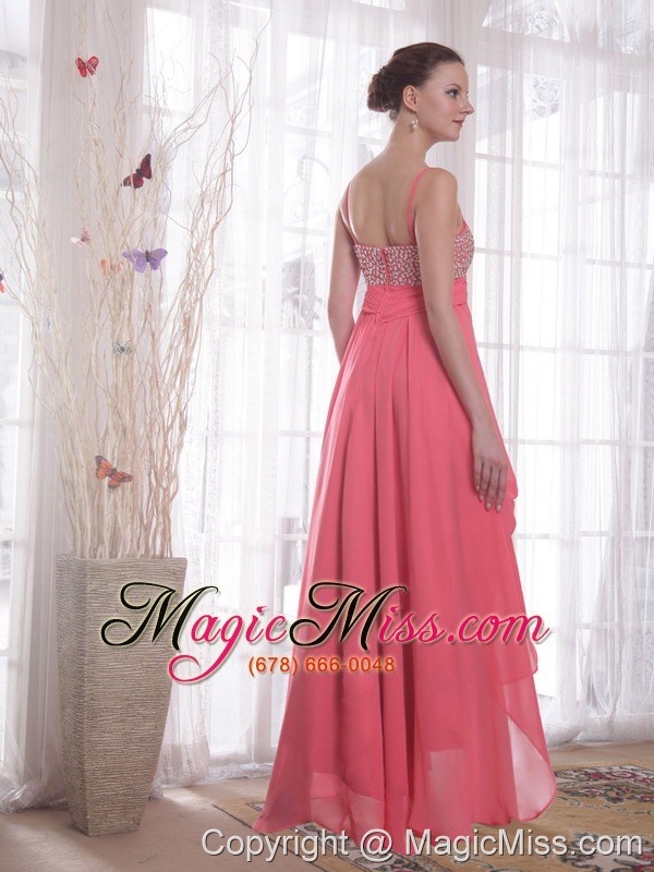 wholesale watermelon empire straps high-low chiffon beading prom dress